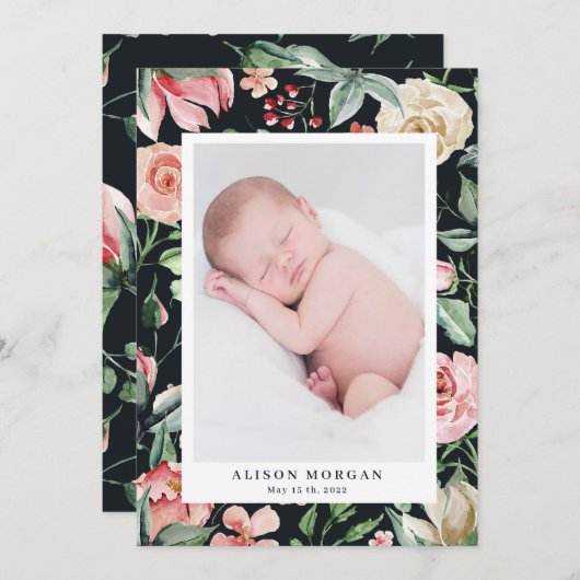 middagbloem bloedige geboorte aankondiging (Voorkant / Achterkant)