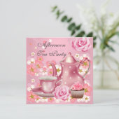 Middagmiddag Tea Partij  Roze Roze Teapot Kaart (Staand voorkant)
