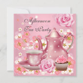 Middagmiddag Tea Partij  Roze Roze Teapot Kaart (Voorkant)