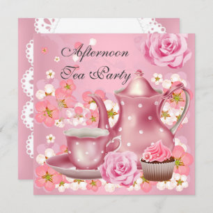 Middagmiddag Tea Partij  Roze Roze Teapot Kaart