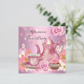 Middagmiddag Tea Partij  Roze Roze Teapot Kaart (Staand voorkant)