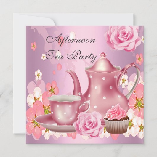 Middagmiddag Tea Partij  Roze Roze Teapot Kaart (Voorkant)