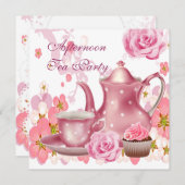 Middagmiddag Tea Partij  Roze Roze Teapot Kaart (Voorkant / Achterkant)