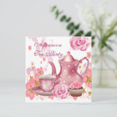 Middagmiddag Tea Partij Roze Roze Teapot Kaart (Staand voorkant)