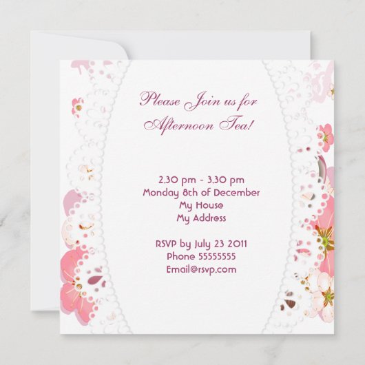 Middagmiddag Tea Partij  Roze Roze Teapot Kaart (Achterkant)