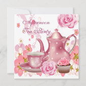Middagmiddag Tea Partij Roze Roze Teapot Kaart (Voorkant)