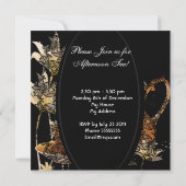 Middagmiddag Tea Partij  zwart goud Teapot Kaart (Achterkant)