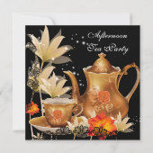 Middagmiddag Tea Partij  zwart goud Teapot Kaart (Voorkant)