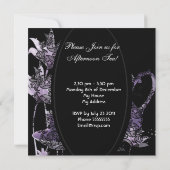 Middagmiddag Tea Partij  zwarte Paarse Teapot Kaart (Achterkant)