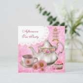 Middagmiddag Tea Party Cupcake Pink Floral Teapot Kaart (Staand voorkant)