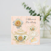 Middagmiddag Tea Party Perst Koral Floral Teapot Kaart (Staand voorkant)