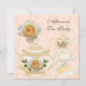 Middagmiddag Tea Party Perst Koral Floral Teapot Kaart (Voorkant)