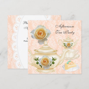 Middagmiddag Tea Party Perst Koral Floral Teapot Kaart