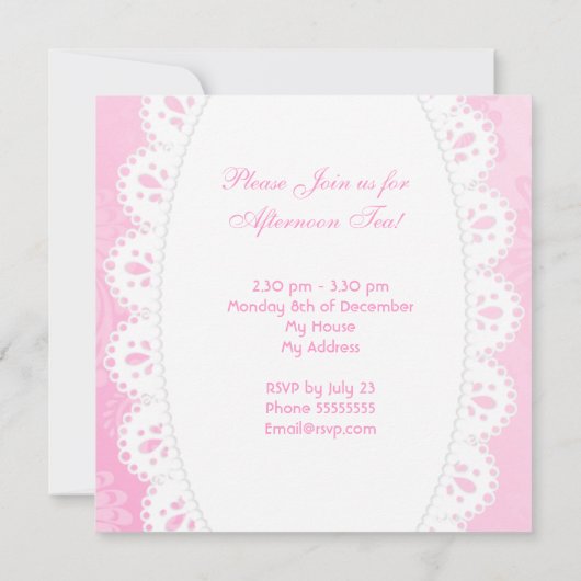 Middagmiddag Tea Party Pink Peach Roos Floral Teap Kaart (Achterkant)