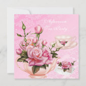 Middagmiddag Tea Party Pink Peach Roos Floral Teap Kaart (Voorkant)