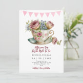 Middagthee rozen bruids doucheuitnodiging kaart (Staand voorkant)