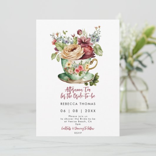 Middagthee rozen bruids doucheuitnodiging kaart (Staand voorkant)