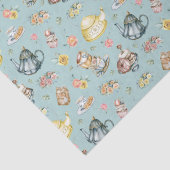 Middagthee & Rozen Patroon op Aqua Tissuepapier (Detail)