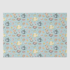  Middagthee & Rozen Patroon op Aqua Tissuepapier