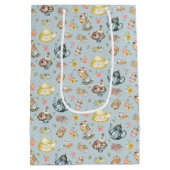 Middagthee & Rozen Patroon op blauw Medium Cadeauzakje (Achterkant)