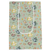 Middagthee & Rozen Patroon op Groen Medium Cadeauzakje (Achterkant)