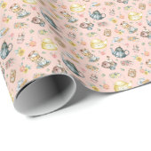 Middagthee & Rozen Patroon op perzik Cadeaupapier (Rol Hoek)