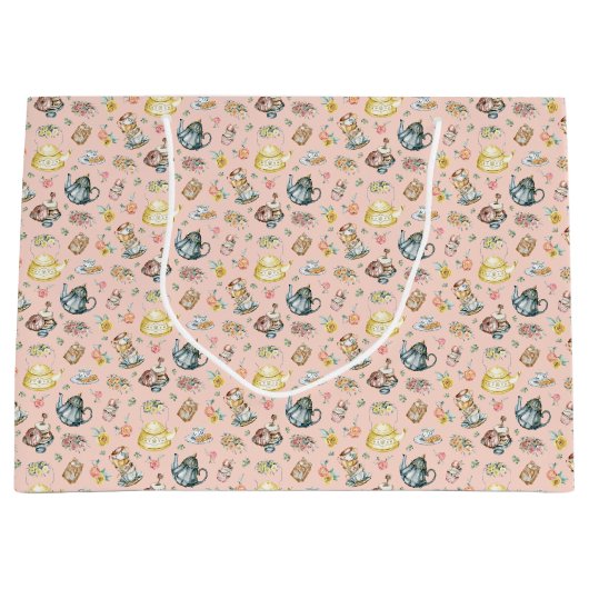 Middagthee & Rozen Patroon op perzik Groot Cadeauzakje (Voorkant)