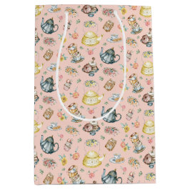  Middagthee & Rozen Patroon op perzik Medium Cadeauzakje