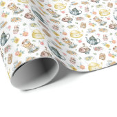 Middagthee & Rozen Patroon op Wit Cadeaupapier (Rol Hoek)