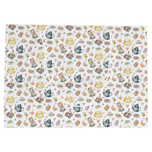 Middagthee & Rozen Patroon op Wit Groot Cadeauzakje (Achterkant)