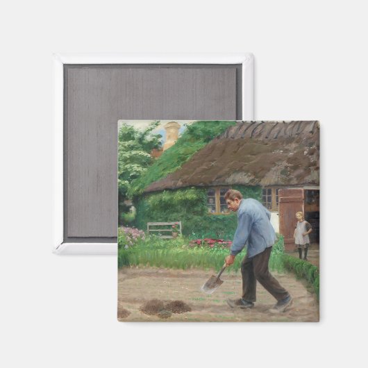 Middagwerk in de tuin (van H.A. Brendekilde) Magneet (Voorkant / Achterkant)