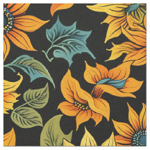 Middagzon Zonnebloempatroon Stof | Gouden Bloemen 
