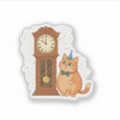 Midddernacht Countdown Klok Kat Gouden Glitters Sticker (Voorkant)