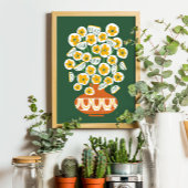 Midde-modderwitte bloemen in het terracotta-vase-P Poster