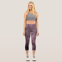 Middel Hoge Paarse Paisley Capri Leggings