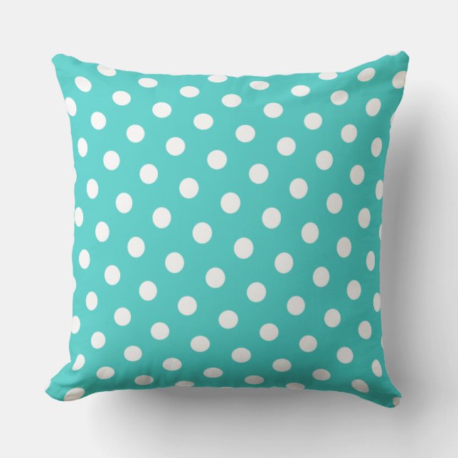 Middel Turquoise en Witte Stippen Kussen (Voorkant)