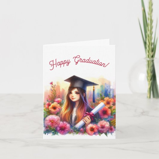 Middelbare en middelbare school meisje blij Afstud Kaart (Voorkant)