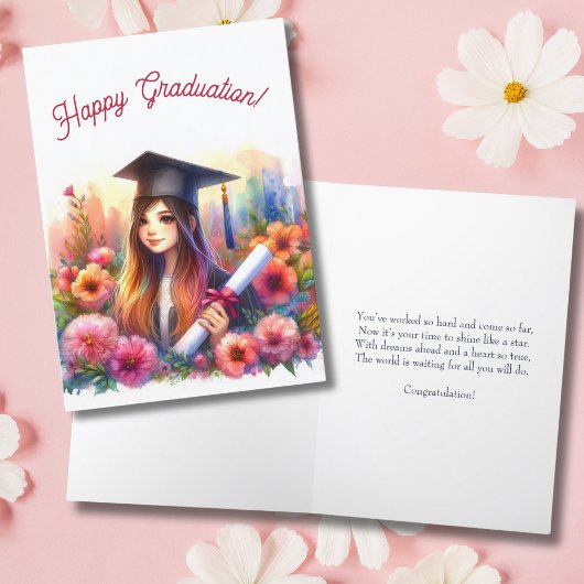 Middelbare en middelbare school meisje blij Afstud Kaart