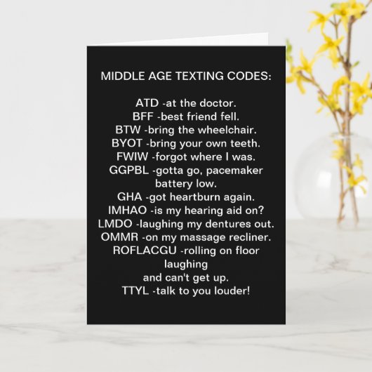 """MIDDELBARE LEEFTIJD""" SMS VERJAARDAG KAART (Gele Bloem)