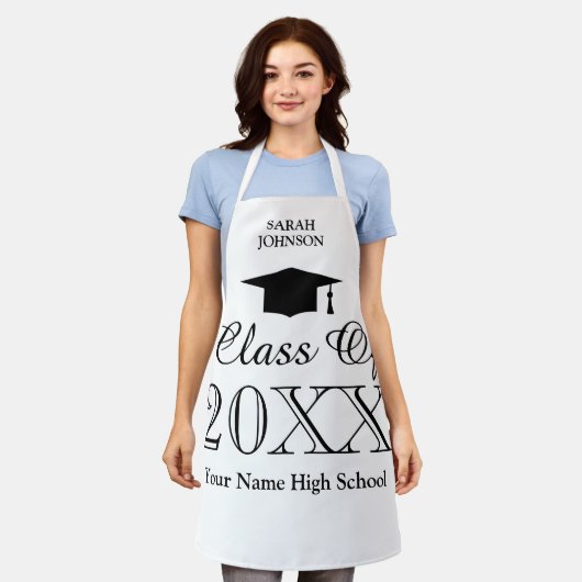 Middelbare school afstudeerfeest aangepaste keuken schort (Gedragen)