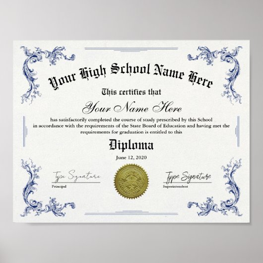 Middelbare school afstuderen diploma, GED certific Poster (Voorkant)