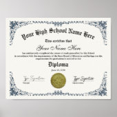 Middelbare school afstuderen diploma, GED certific Poster (Voorkant)