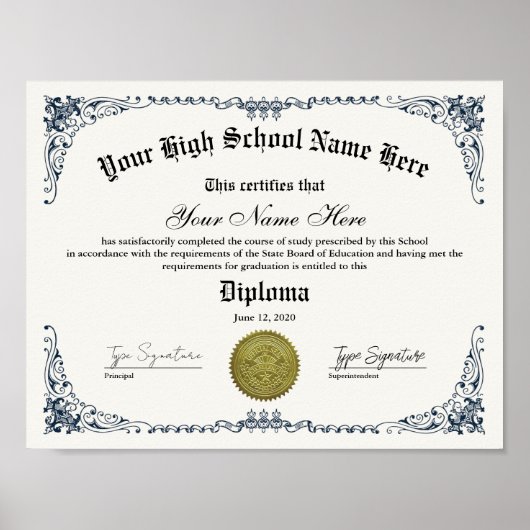 Middelbare school afstuderen diploma, GED certific Poster (Voorkant)