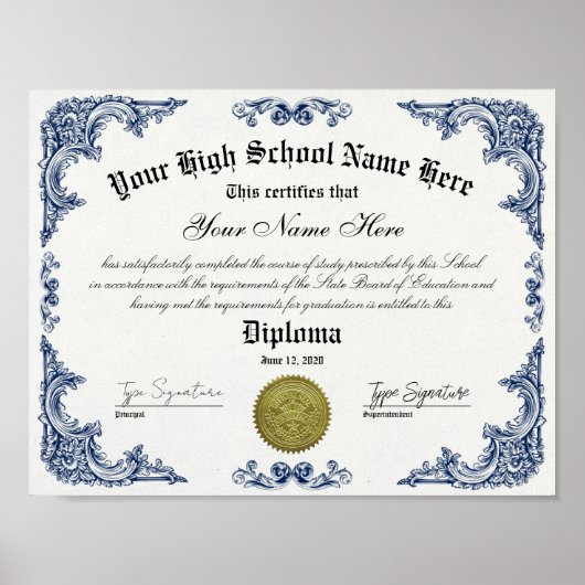 Middelbare school afstuderen diploma, GED certific Poster (Voorkant)