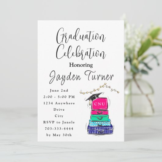 Middelbare School Afstuderen Koffer Jaar School Kaart (Staand voorkant)