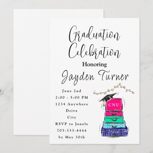 Middelbare School Afstuderen Koffer Jaar School Kaart (Voorkant / Achterkant)