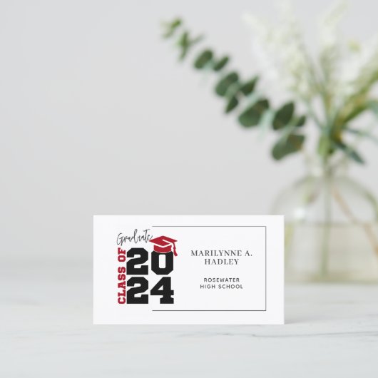 Middelbare School Afstuderen Rood en Zwart Visitekaartje (Staand voorkant)