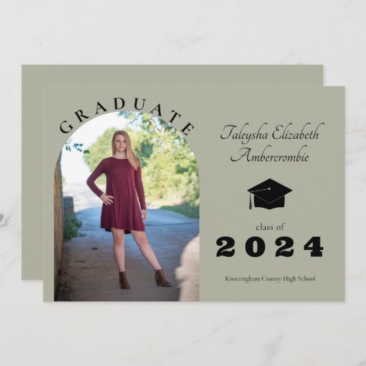 Middelbare School Afstuderen Sage Groene Boog Afst Aankondiging (Voorkant / Achterkant)