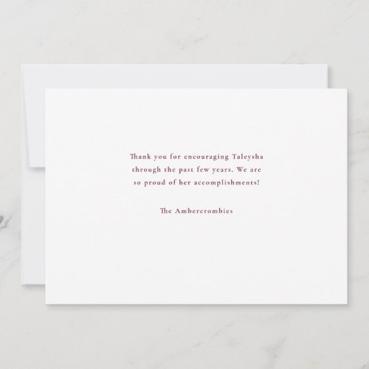 Middelbare school Burgundy Eenvoudige Afstuderen Aankondiging (Achterkant)