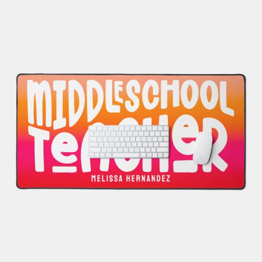 Middelbare School Leraar Tekstontwerp Sinaasappel Bureaumat (Keyboard & Muis)